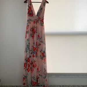 Lulus Garden Meandering Blush Floral Print Maxi Dress